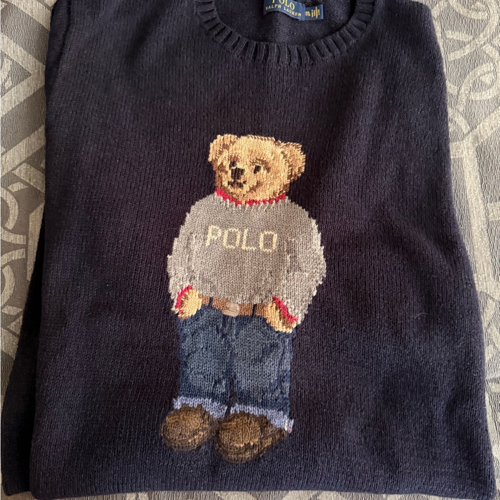 Polo by Ralph Lauren Navy Bear Intarsia Crewneck Sweater